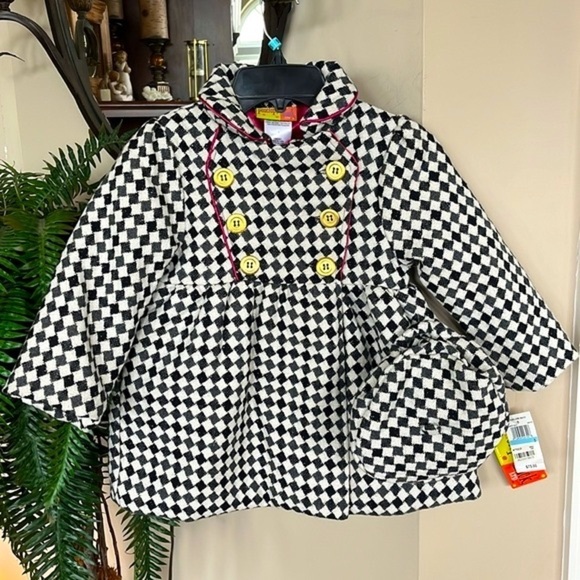 Brand New Penelope Mack Zip Up Pea Coat Black White Checkered Jacket & Hat - Picture 15 of 15